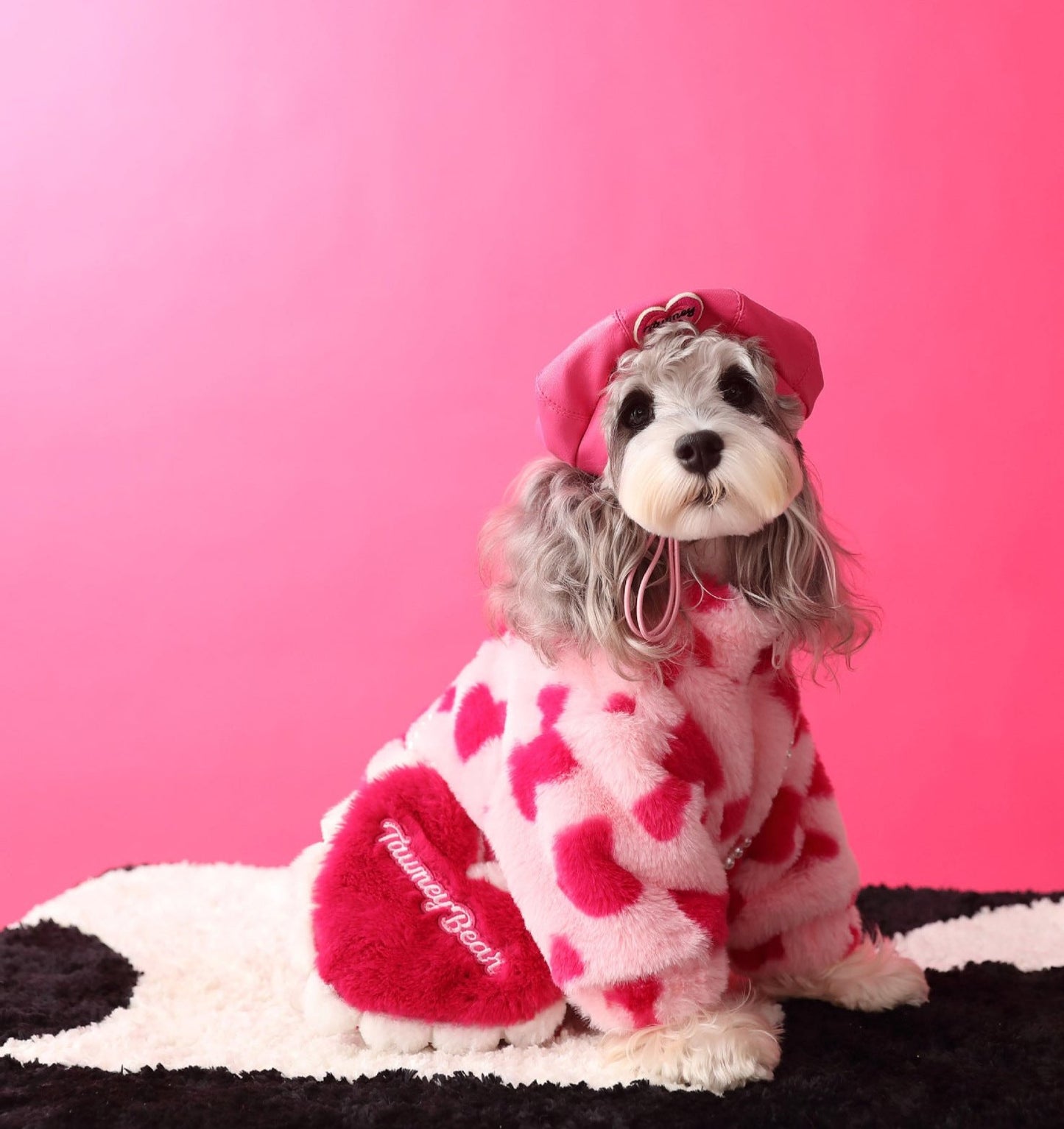 Fluffy Coat with Heart Pattern