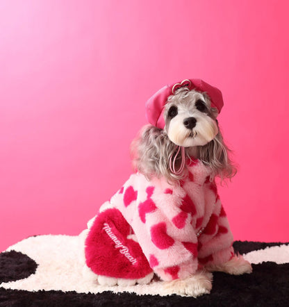 Fluffy Coat with Heart Pattern