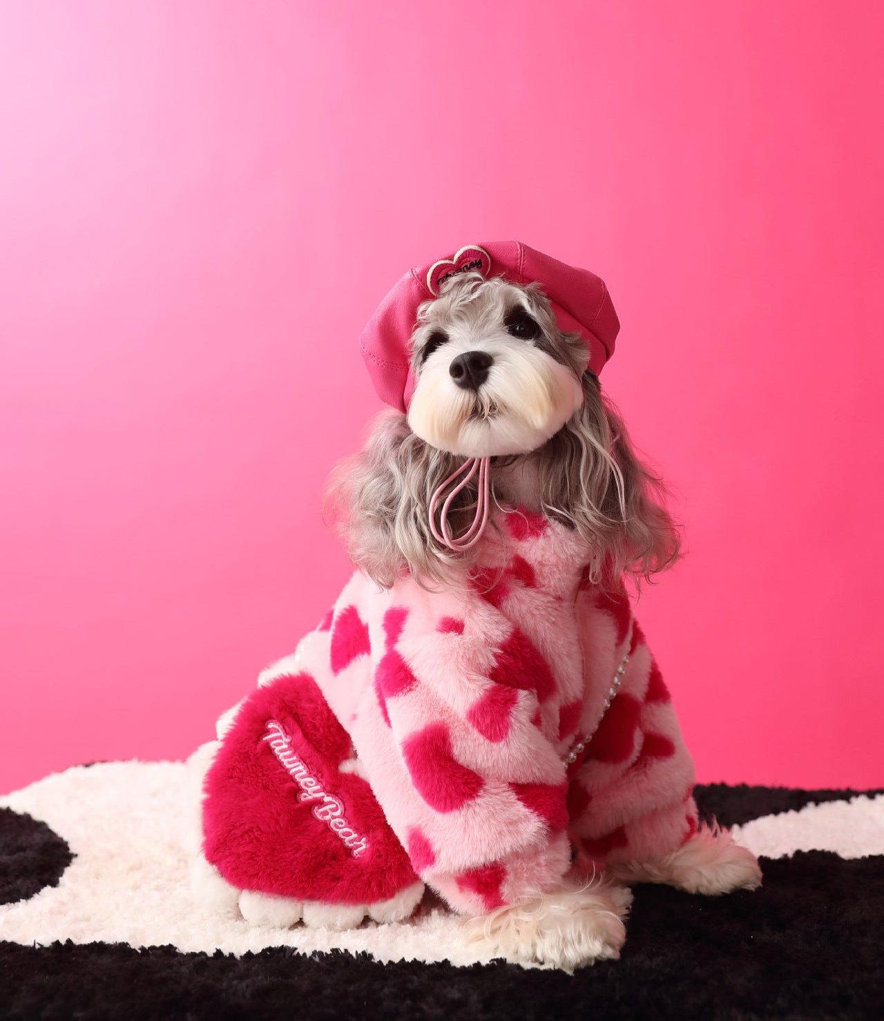 Fluffy Coat with Heart Pattern