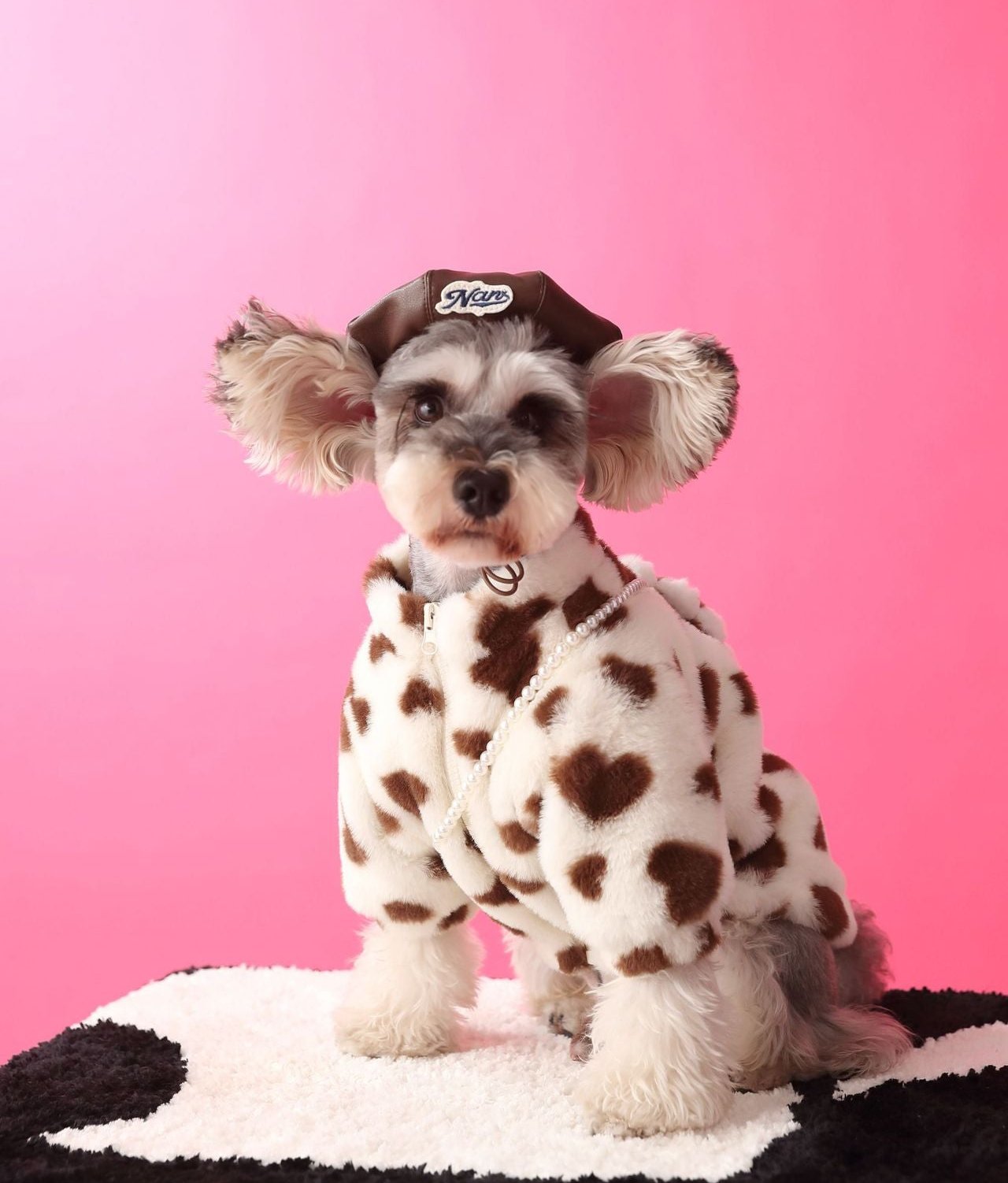 Fluffy Coat with Heart Pattern